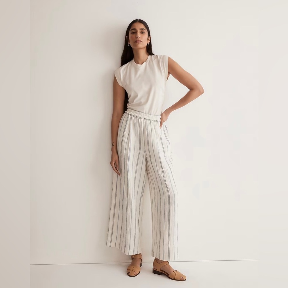 Madewell The Untailored Wide-Leg Crop Pant in Striped Lightspun, Small